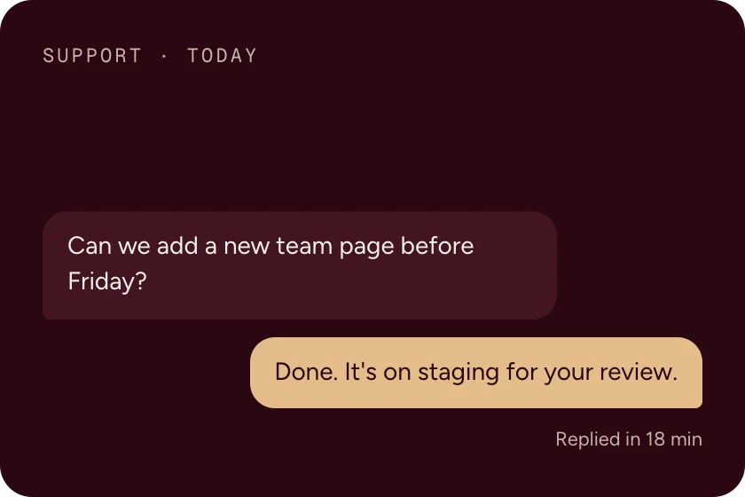 Support chat: a change request done the same day